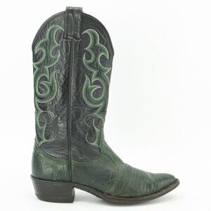 Vintage Emerald Leather 1970s Cowboy Boots Green Lizard Western Cowgirl Size 7